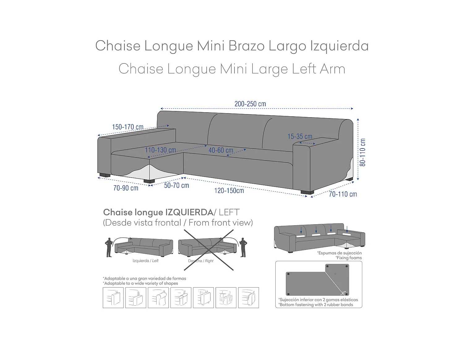 Apolo bankhoes chaise longue mini lange arm links (vanaf de voorkant gezien) c/00