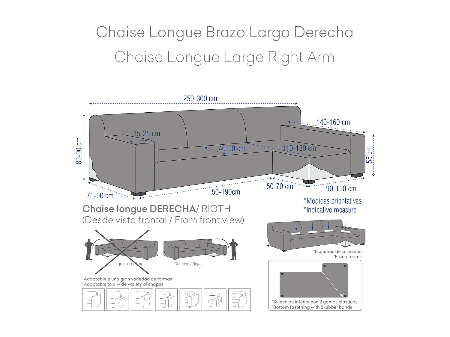 Apolo bankhoes chaise longue lange arm rechts (Van voren gezien) c/04