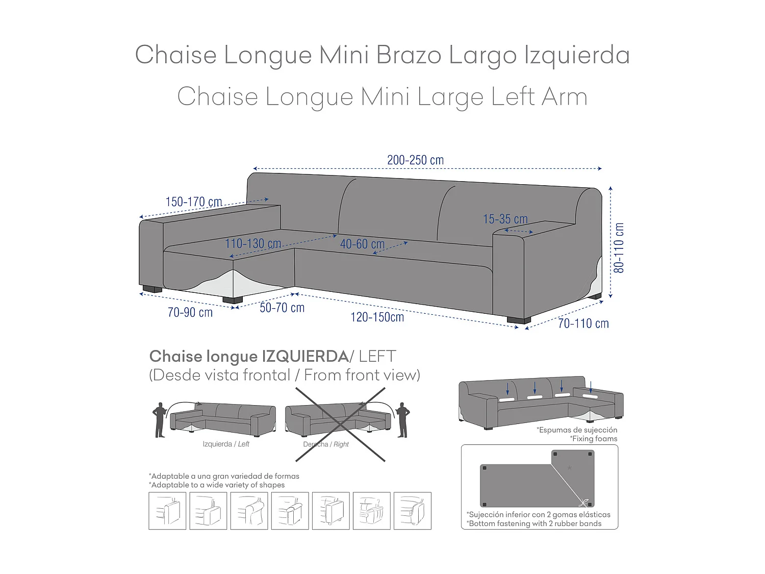 Funda de sofa apolo chaise longue mini brazo largo izquierda (Mirando de frente) c/01