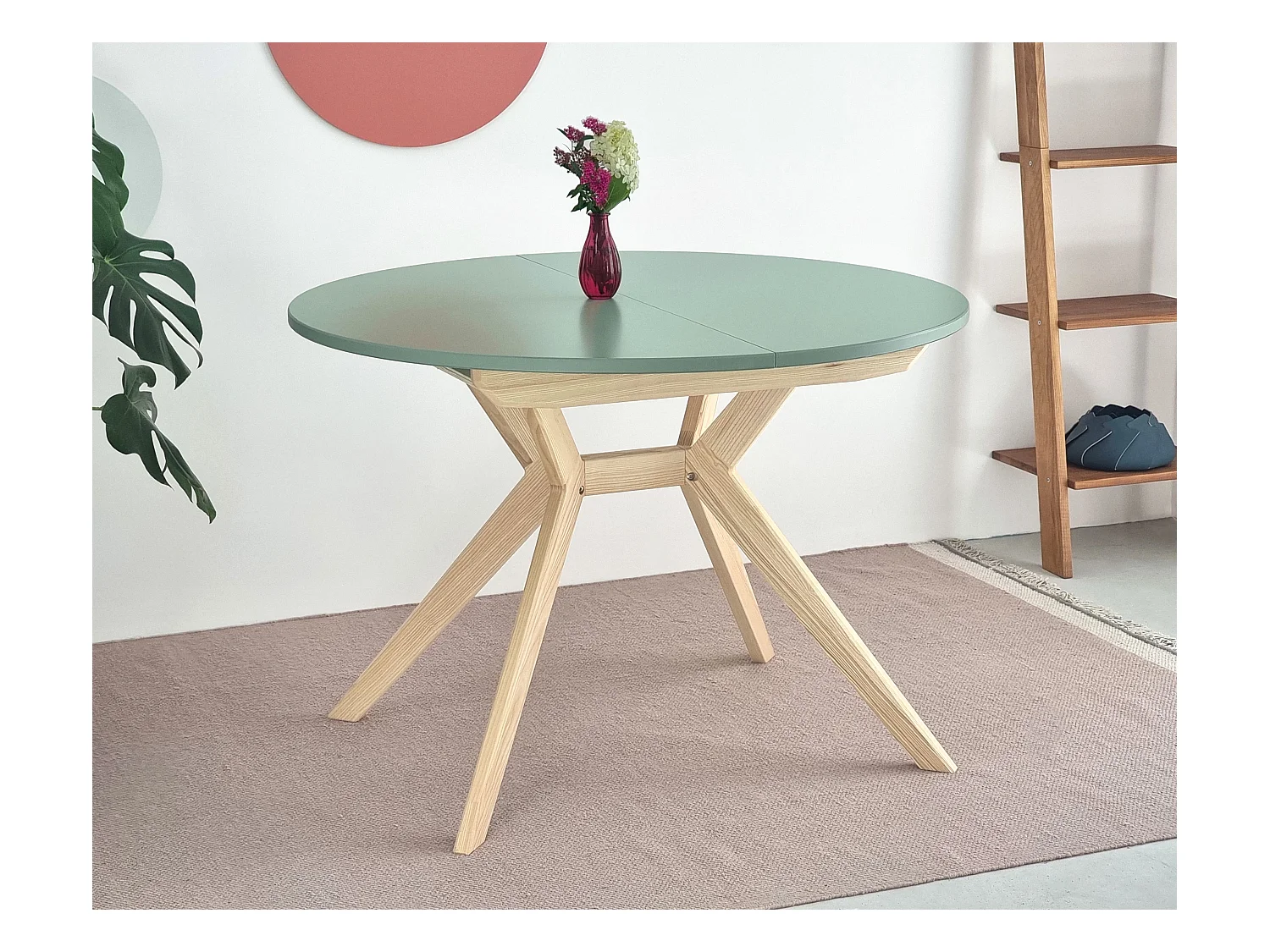 Table à manger ronde extensible 120cm Biju Vert Sauge