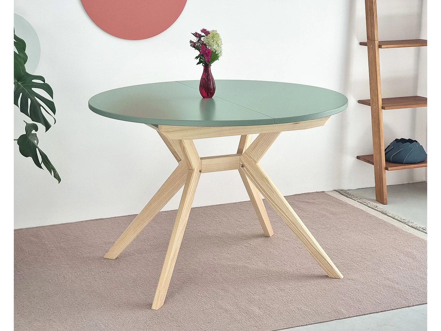 Table à manger ronde extensible 110cm Biju Vert Sauge