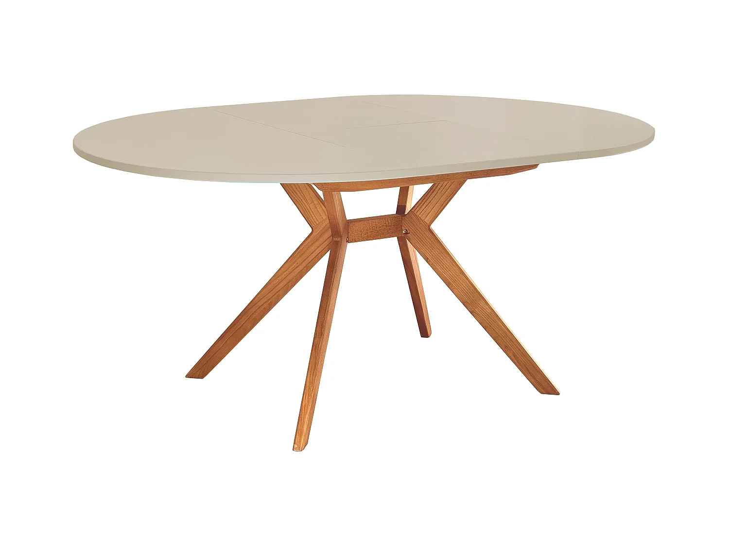 Mesa de jantar redonda extensível 120cm Biju Castanho Bege com pernas de carvalho