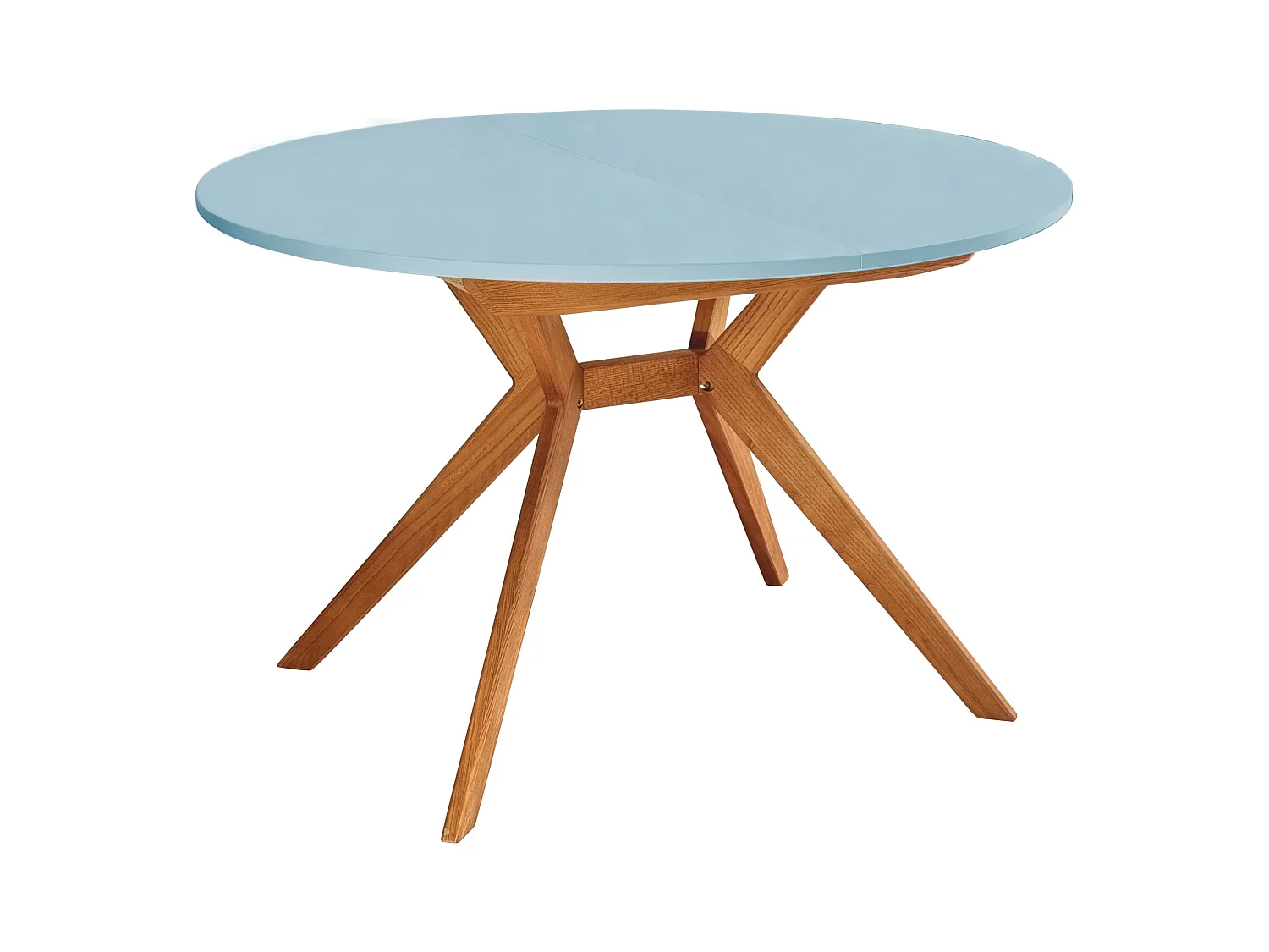 Table à manger ronde extensible 110cm Biju Bleu Doux Chêne