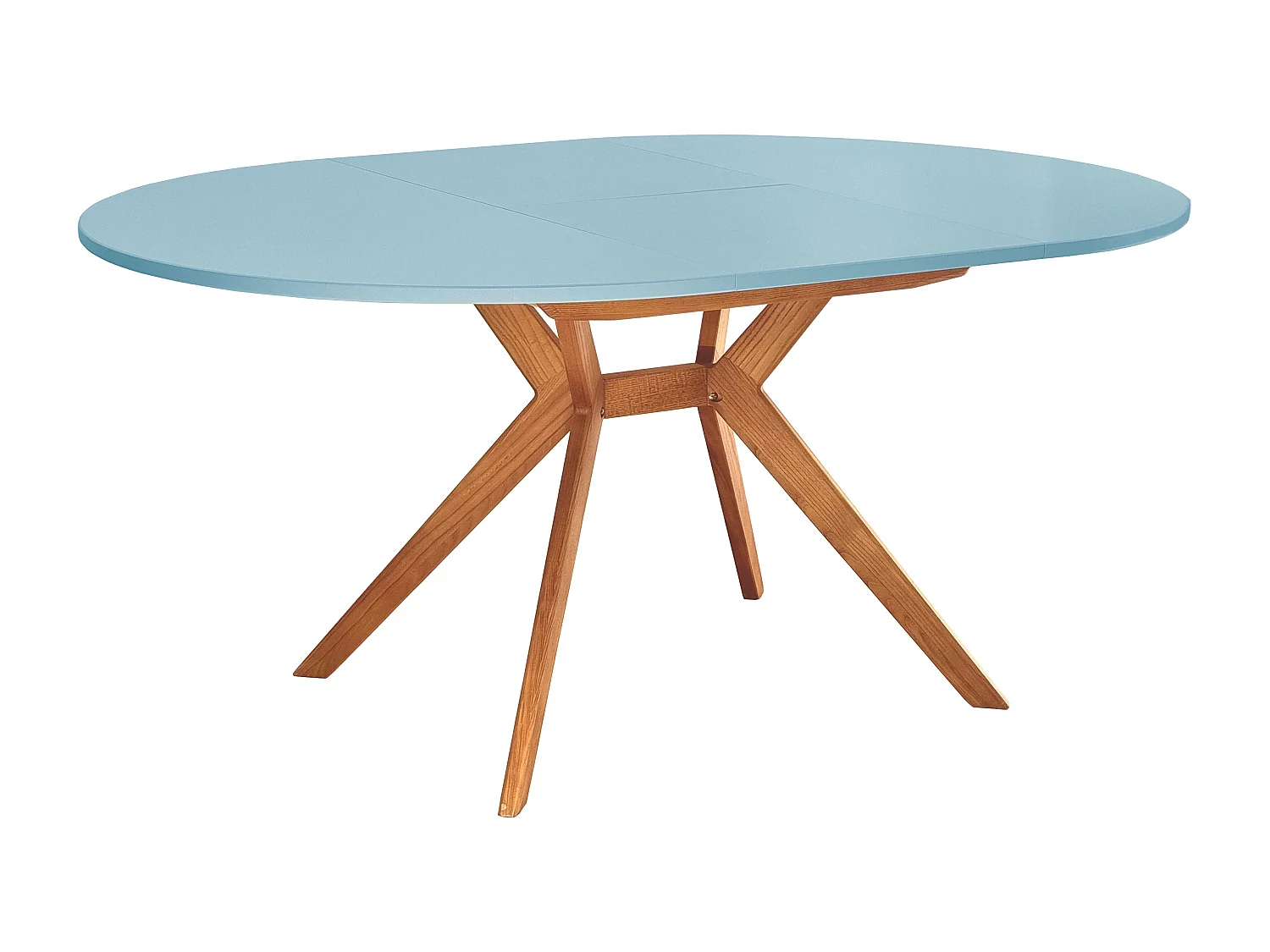 Table à manger ronde extensible 110cm Biju Bleu Doux Chêne