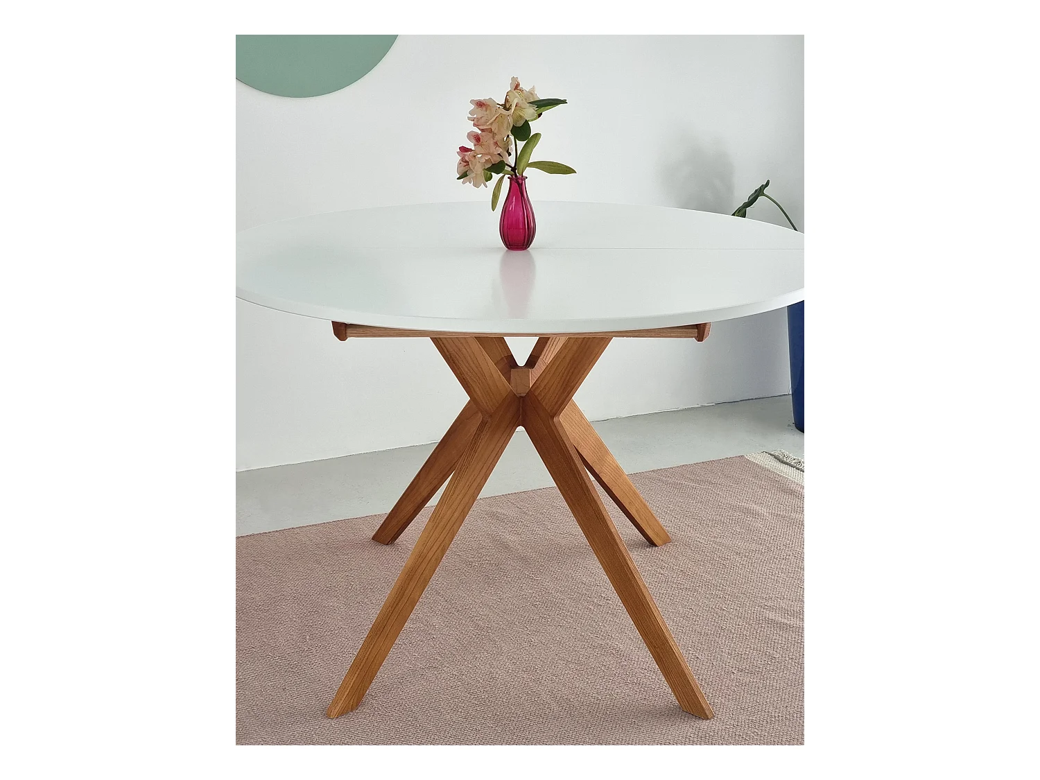 Table à manger ronde extensible 110cm Biju Beige Brun Chêne