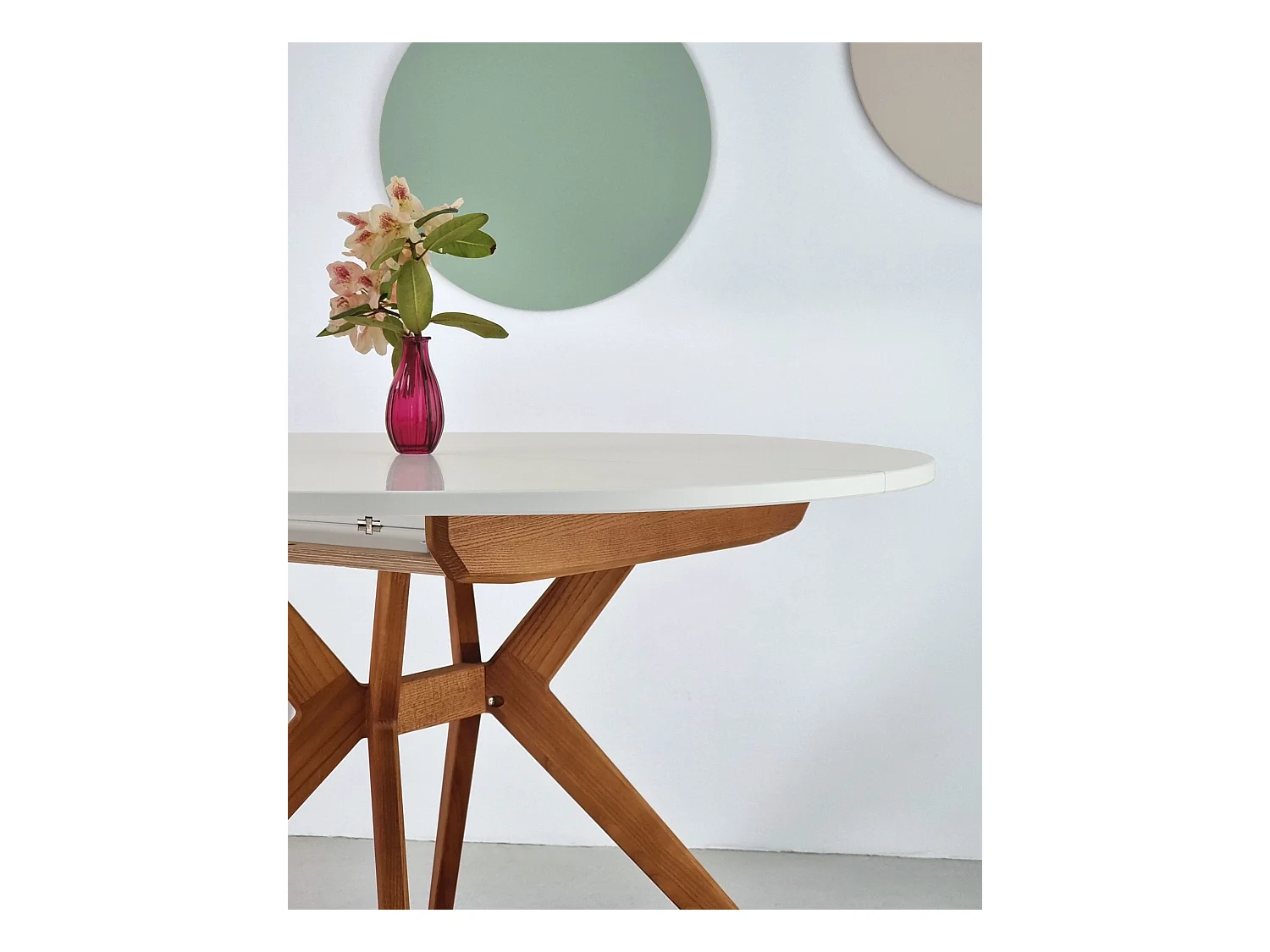 Table à manger ronde extensible 120cm Biju Beige Brun