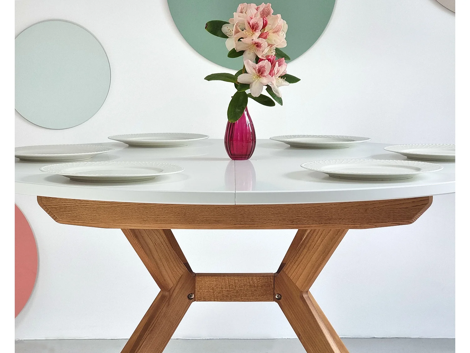 Table à manger ronde extensible 120cm Biju Blanc Chêne