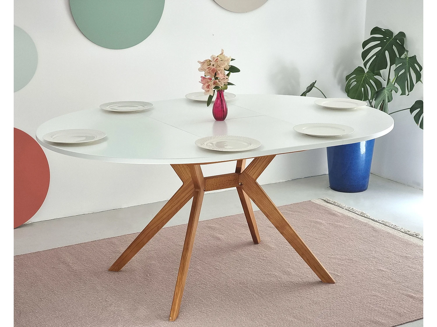 Table à manger ronde extensible 110cm Biju Blanc Chêne
