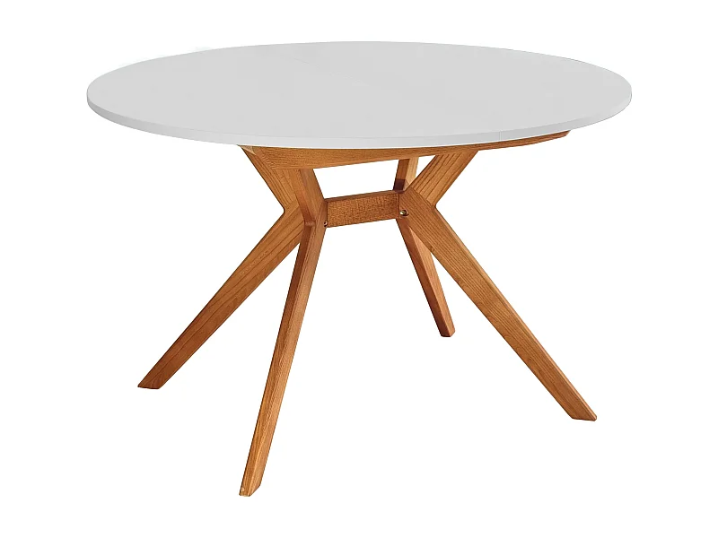 Mesa de jantar redonda extensível 120cm Biju Cinza Pérola com pernas de carvalho