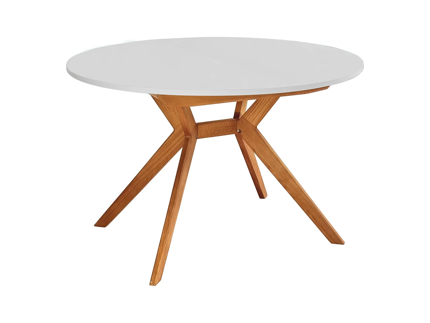 Mesa de jantar redonda extensível 110cm Biju Cinza Pérola com pernas de carvalho