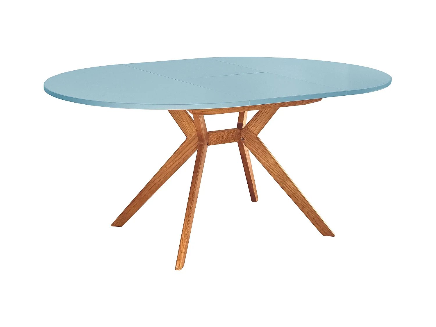Ronde uitschuifbare eettafel 120cm Biju Poederblauw met eiken poten