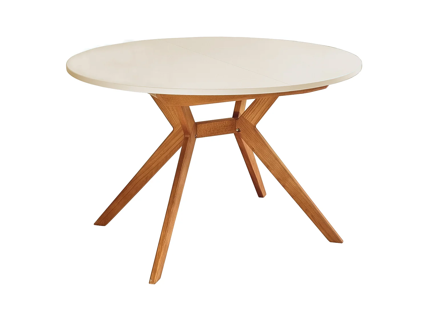 Mesa de jantar redonda extensível 110cm Biju Branco Giz com pernas de carvalho
