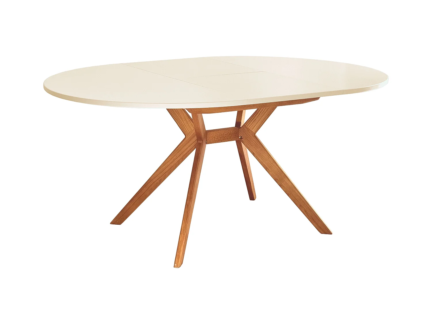 Mesa de jantar redonda extensível 110cm Biju Branco Giz com pernas de carvalho