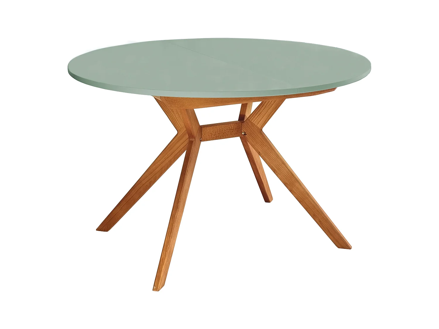 Mesa de jantar redonda extensível 110cm Biju Verde Sálvia com pernas de carvalho