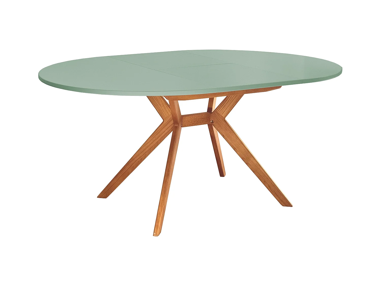 Mesa de jantar redonda extensível 110cm Biju Verde Sálvia com pernas de carvalho