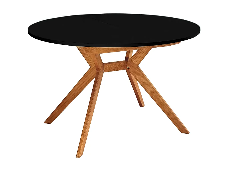 Mesa de jantar redonda extensível 120cm Biju Preto com pernas de carvalho