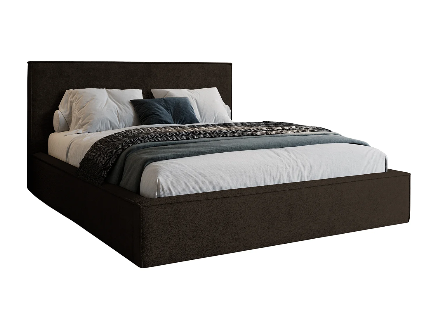 BESILIO Lit tapissé pour chambre à coucher 160x200 Zanzi - cadre métallique, coffre de rangement, bordure décorative, tissu chenille - Marron
