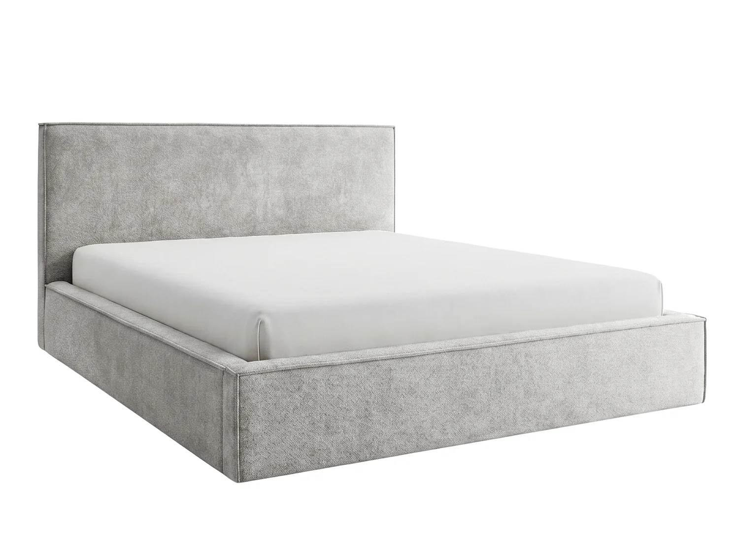 BESILIO Lit tapissé pour chambre à coucher 140x200 Zanzi - cadre métallique, coffre de rangement, bordure décorative, tissu chenille - Gris clair