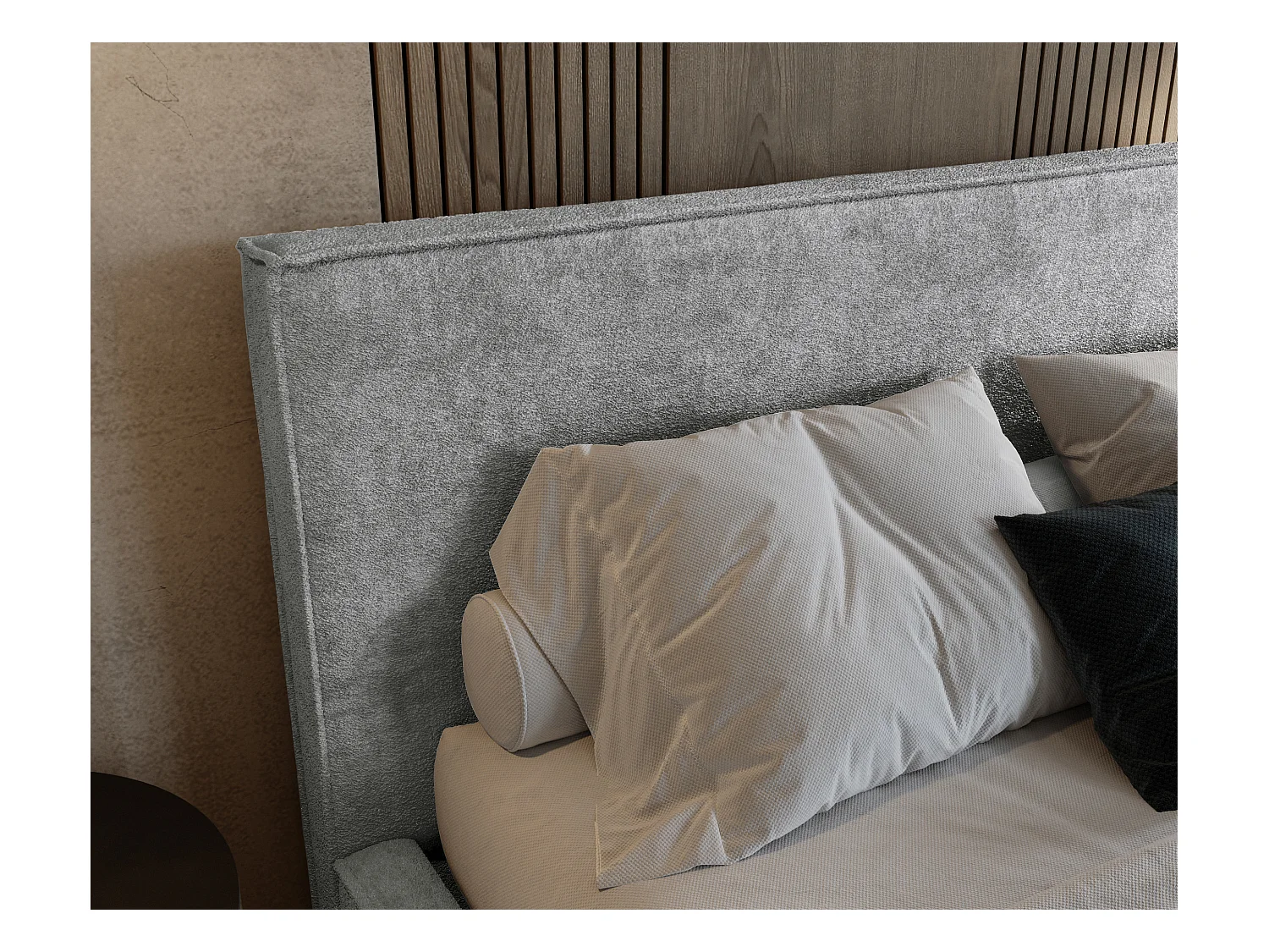 BESILIO Lit tapissé pour chambre à coucher 160x200 Zanzi - cadre métallique, coffre de rangement, bordure décorative, tissu chenille - Gris