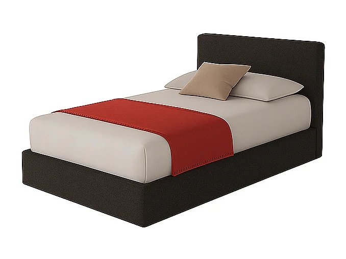 Altara,  Letto a Una Piazza E Mezza Con Contenitore Rivestimento Tessuto Soft Nero (135cm X 225cm X 110cm)