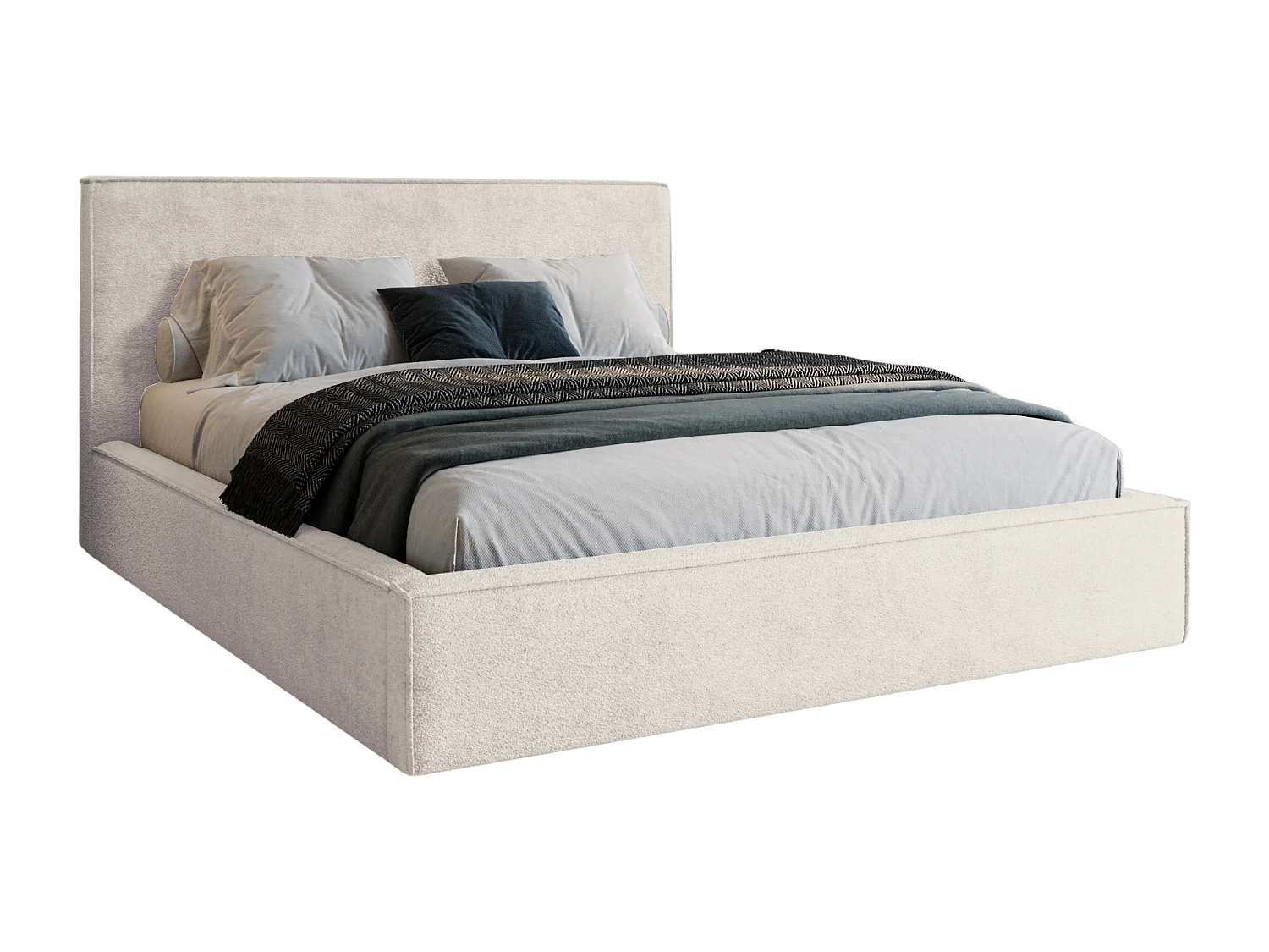 BESILIO Lit tapissé pour chambre à coucher 180x200 Zanzi - cadre métallique, coffre de rangement, bordure décorative, tissu chenille - Crème