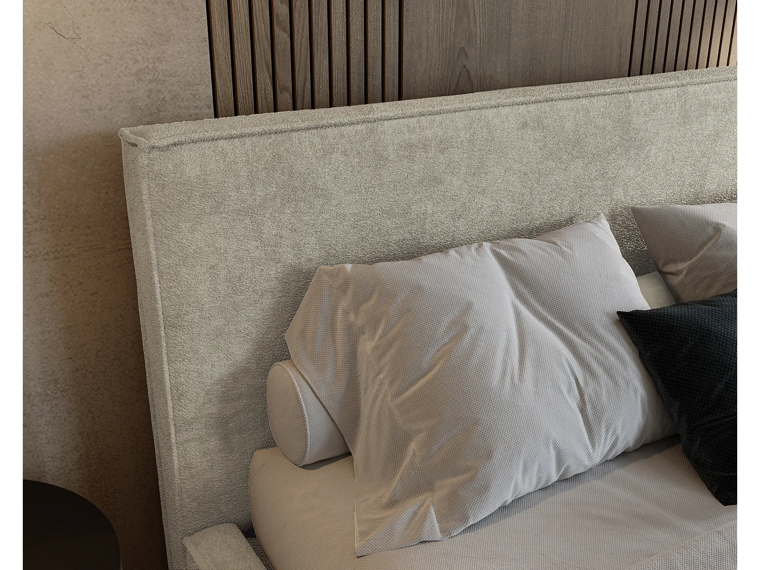BESILIO Lit tapissé pour chambre à coucher 160x200 Zanzi - cadre métallique, coffre de rangement, bordure décorative, tissu chenille - Beige