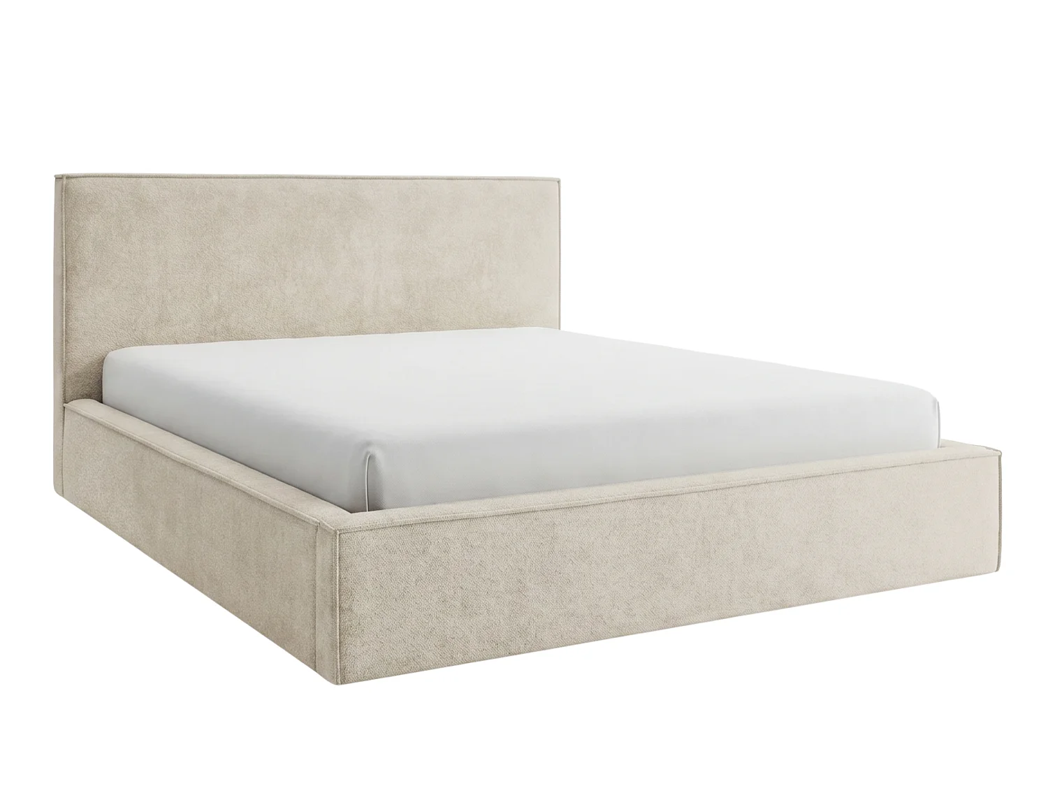 BESILIO Lit tapissé pour chambre à coucher 160x200 Zanzi - cadre métallique, coffre de rangement, bordure décorative, tissu chenille - Beige