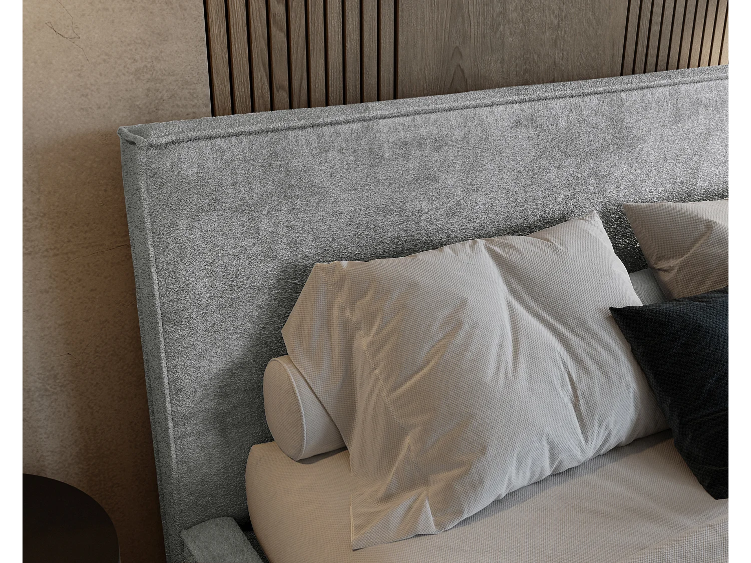 BESILIO Lit tapissé pour chambre à coucher 180x200 Zanzi - cadre métallique, coffre de rangement, bordure décorative, tissu chenille - Gris