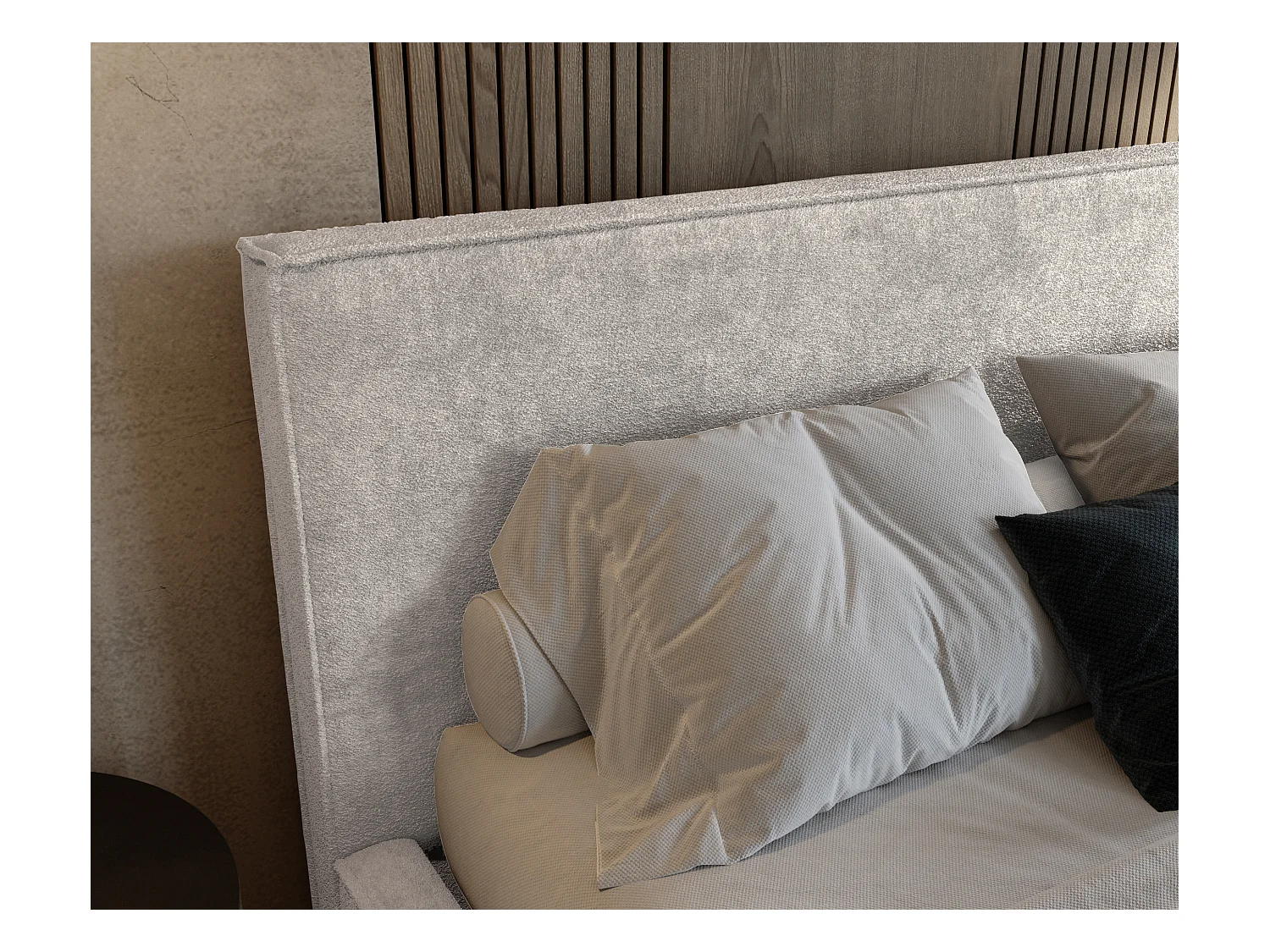 BESILIO Lit tapissé pour chambre à coucher 160x200 Zanzi - cadre métallique, coffre de rangement, bordure décorative, tissu chenille - Crème