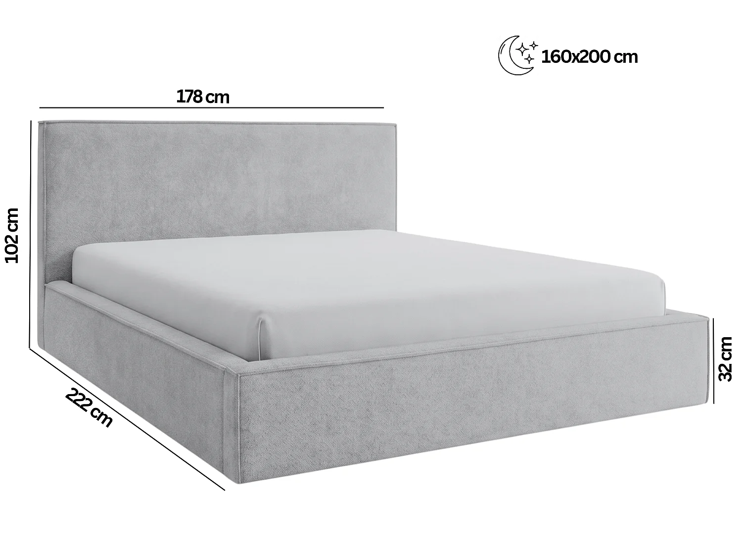 BESILIO Lit tapissé pour chambre à coucher 160x200 Zanzi - cadre métallique, coffre de rangement, bordure décorative, tissu chenille - Crème