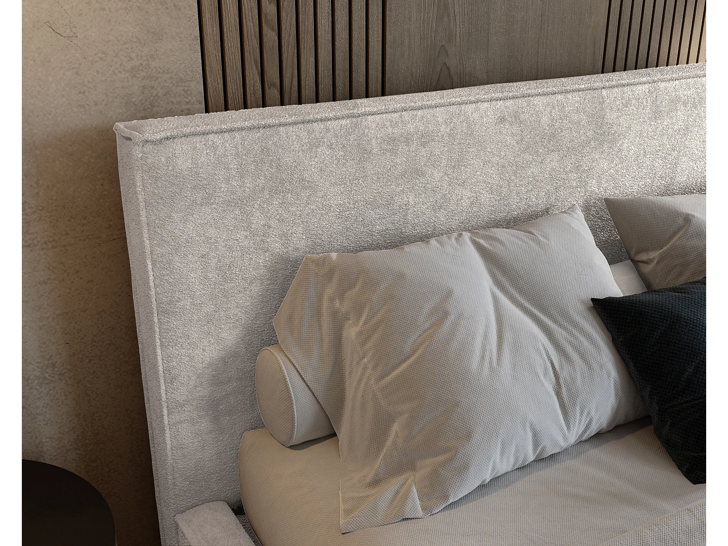 BESILIO Lit tapissé pour chambre à coucher 200x200 Zanzi - cadre métallique, coffre de rangement, bordure décorative, tissu chenille - Crème