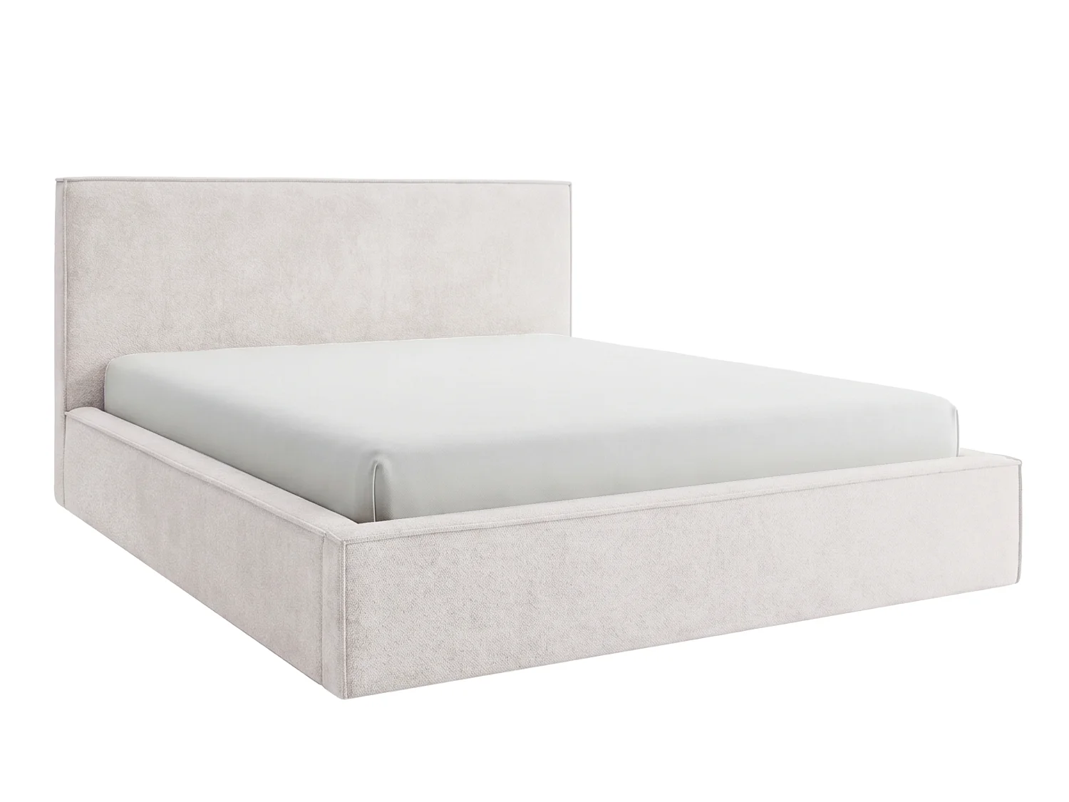 BESILIO Lit tapissé pour chambre à coucher 200x200 Zanzi - cadre métallique, coffre de rangement, bordure décorative, tissu chenille - Crème