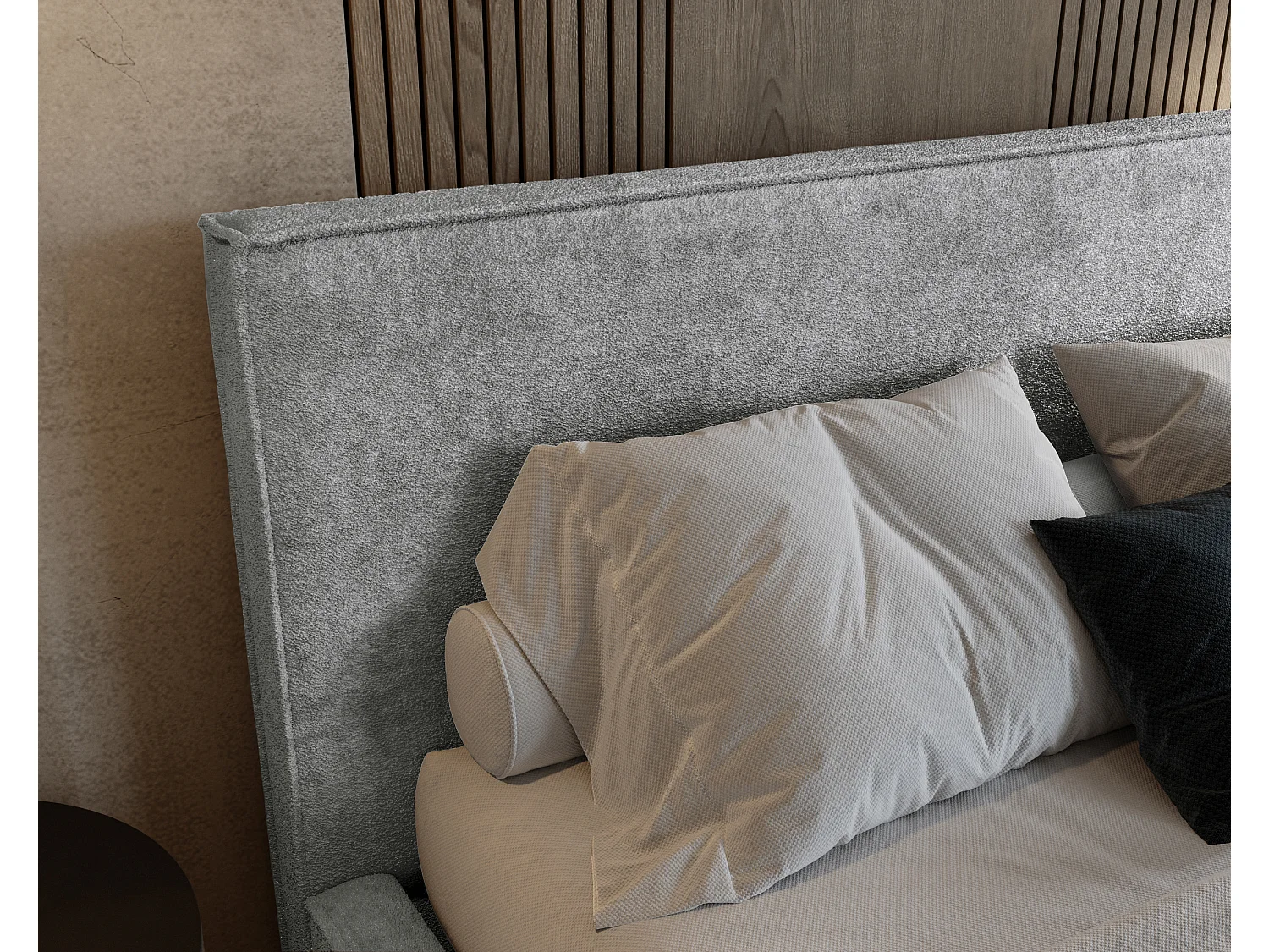 BESILIO Gestoffeerd bed voor slaapkamer 200x200 Zanzi - metalen frame, opbergruimte, decoratieve bies, chenille stof - Grijs
