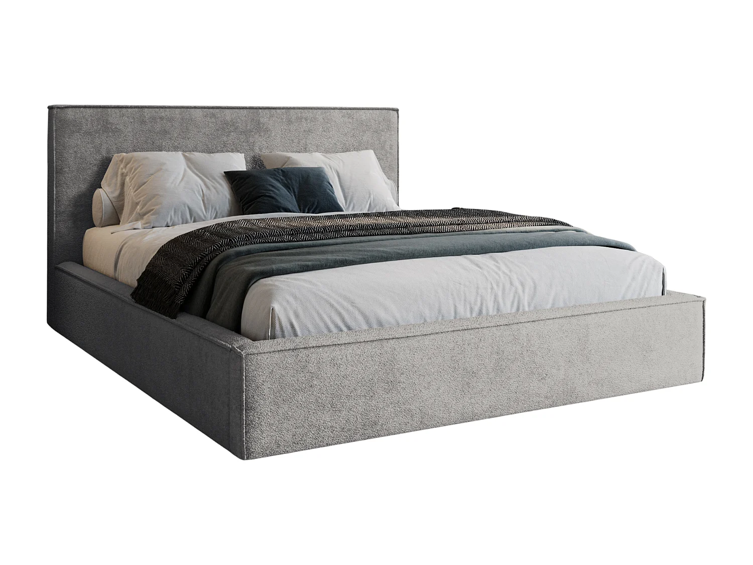 BESILIO Gestoffeerd bed voor slaapkamer 200x200 Zanzi - metalen frame, opbergruimte, decoratieve bies, chenille stof - Grijs
