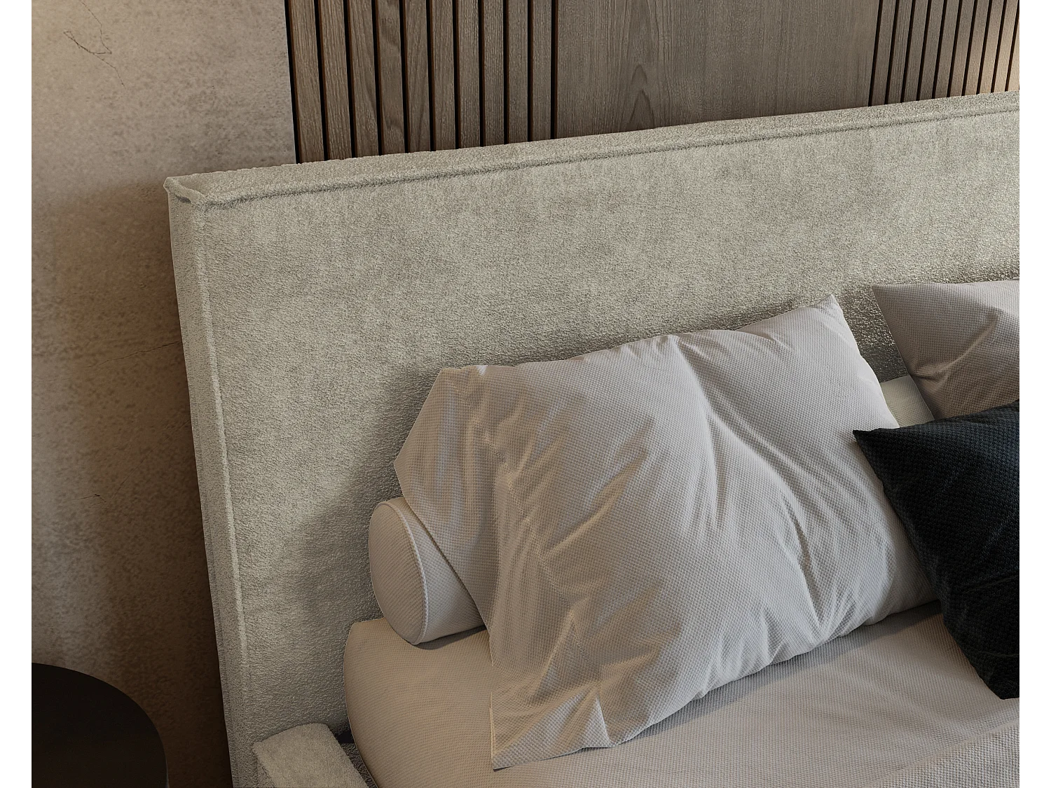 BESILIO Lit tapissé pour chambre à coucher 200x200 Zanzi - cadre métallique, coffre de rangement, bordure décorative, tissu chenille - Beige