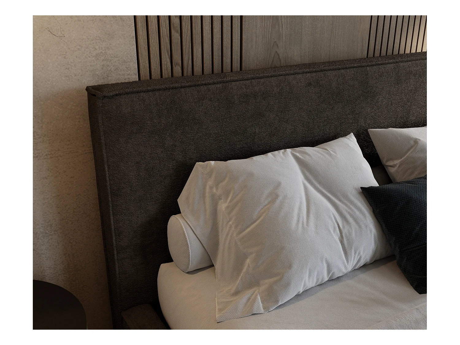 BESILIO Gestoffeerd bed voor slaapkamer 200x200 Zanzi - metalen frame, opbergruimte, decoratieve bies, chenille stof - Bruin