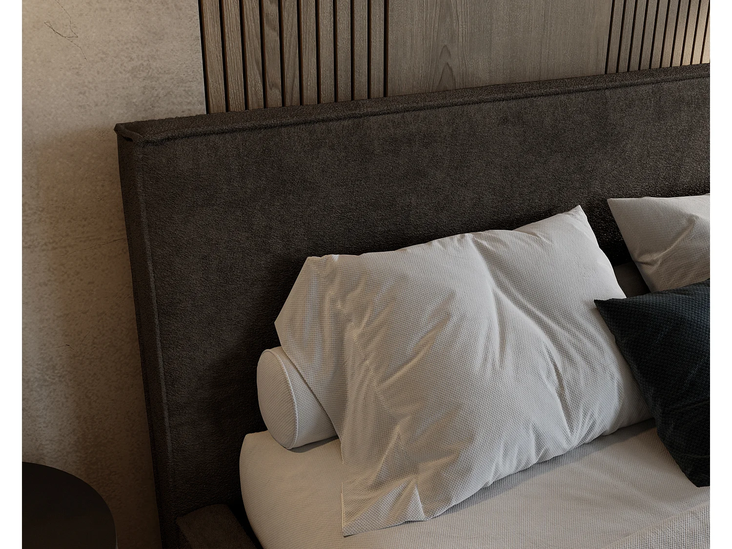 BESILIO Lit tapissé pour chambre à coucher 200x200 Zanzi - cadre métallique, coffre de rangement, bordure décorative, tissu chenille - Marron