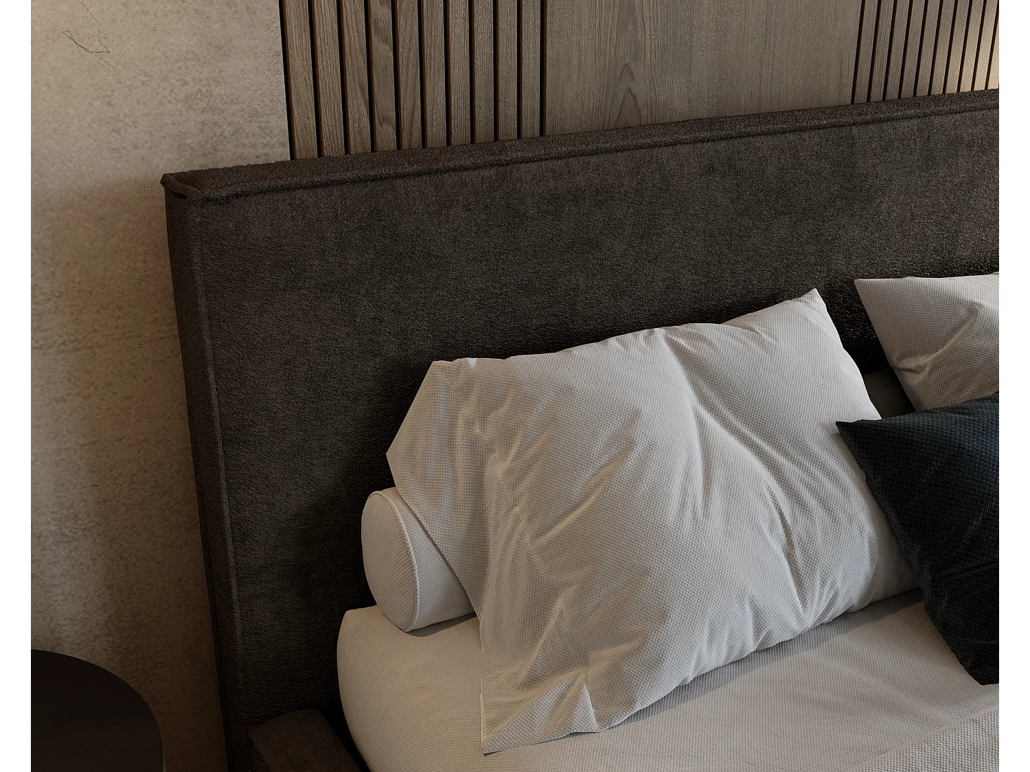 BESILIO Lit tapissé pour chambre à coucher 200x200 Zanzi - cadre métallique, coffre de rangement, bordure décorative, tissu chenille - Marron