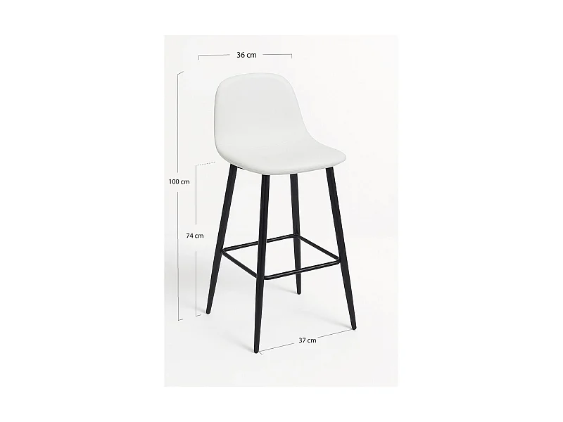 Lote de 6 Taburetes Black Teok Polipiel - Blanco