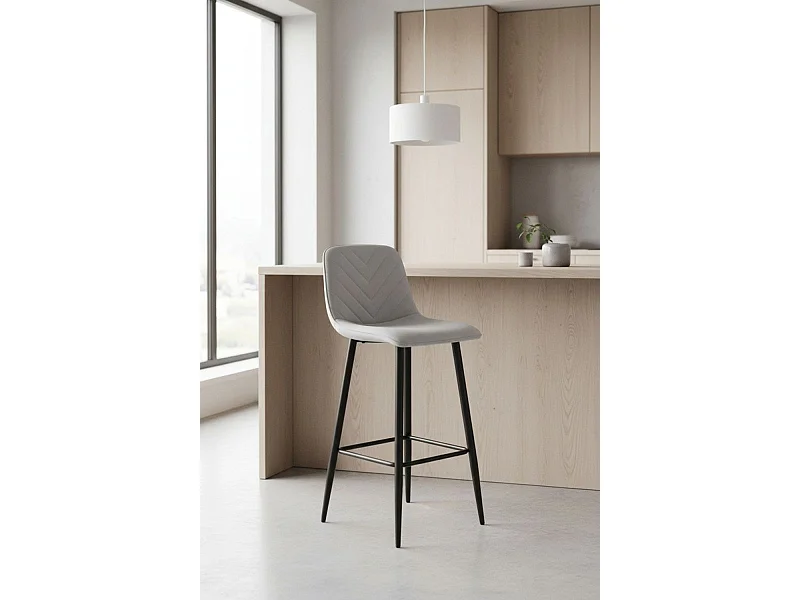 Taburetes Cocina - Taburete Coyal Black Terciopelo - Gris