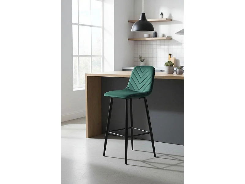 Taburetes Cocina - Taburete Coyal Black Terciopelo - Verde