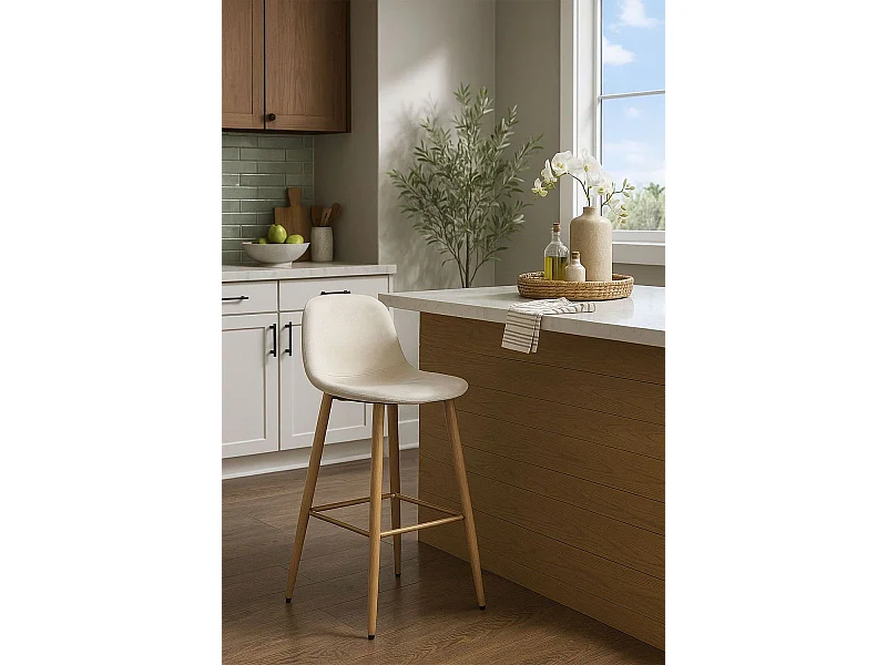 Taburetes Cocina - Taburete Teok Terciopelo - Beige