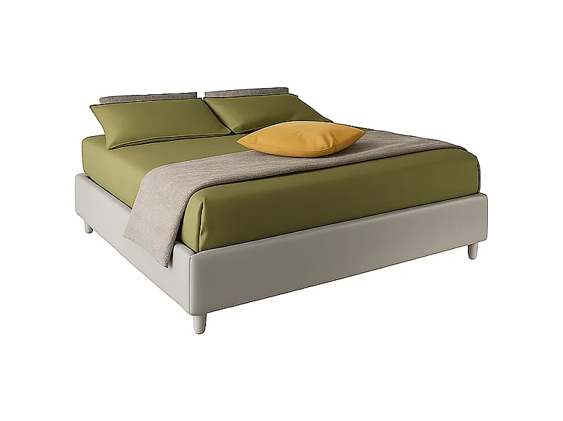 Lido,  Letto alla Francese Con Contenitore Rivestimento Vegan Leather Easy Clean Grigio Chiaro  (155cm X 220cm X 36cm)| Duzzle