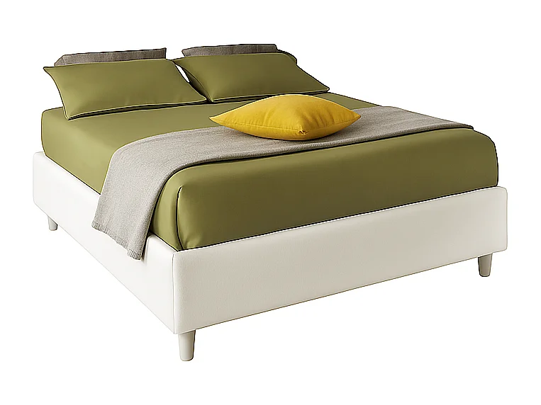 Lido,  Letto alla Francese Con Contenitore Rivestimento Vegan Leather Easy Clean Bianco  (155cm X 220cm X 36cm)| Duzzle