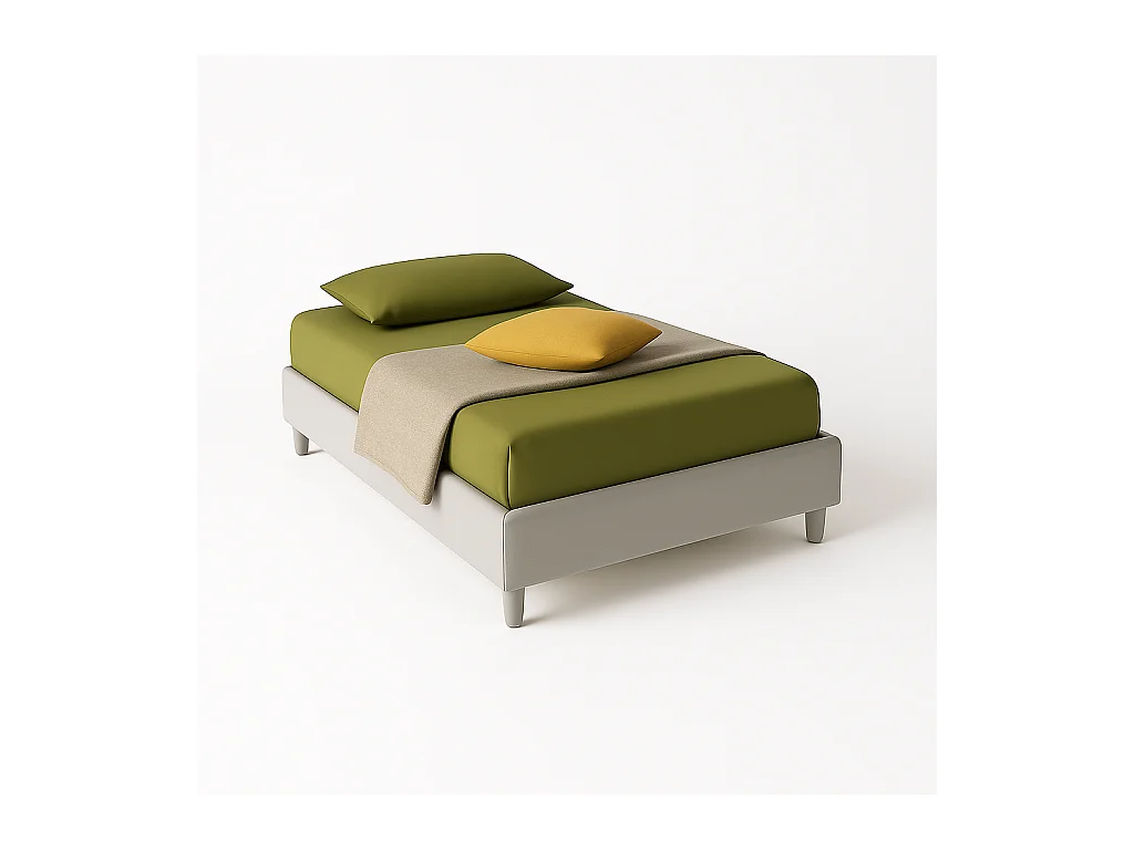 Lido,  Letto a Una Piazza E Mezza Con Contenitore Rivestimento Vegan Leather Easy Clean Grigio Chiaro  (135cm X 220cm X 36cm)| Duzzle