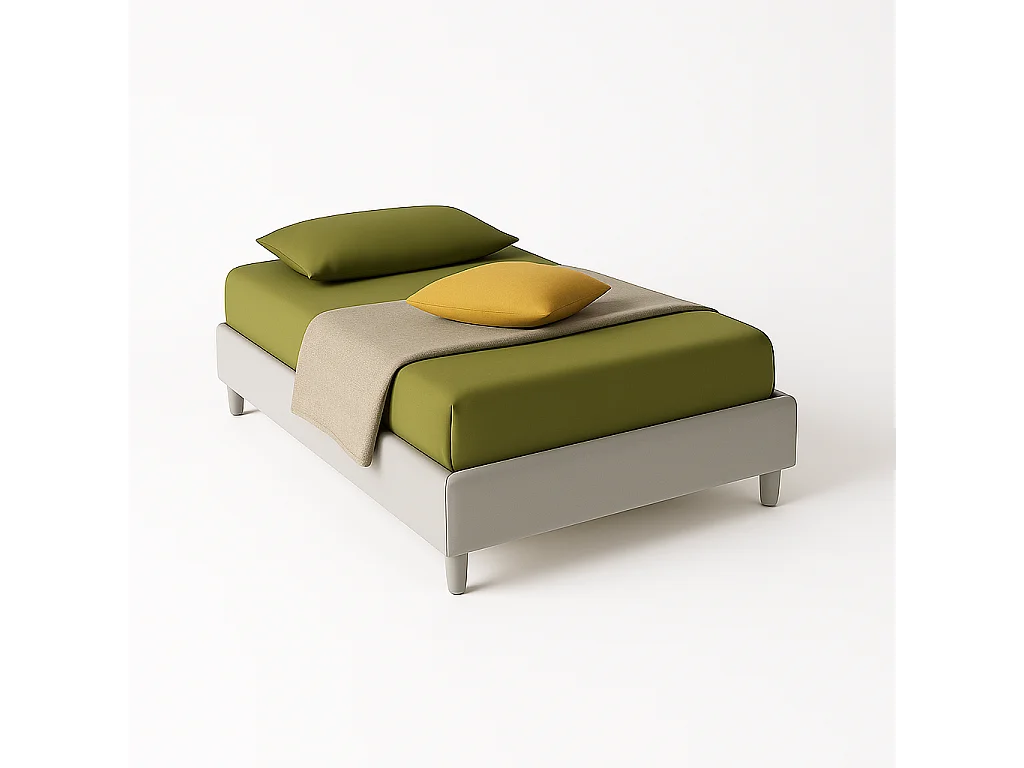 Lido,  Letto a Una Piazza E Mezza Con Contenitore Rivestimento Vegan Leather Easy Clean Grigio Chiaro  (135cm X 220cm X 36cm)| Duzzle