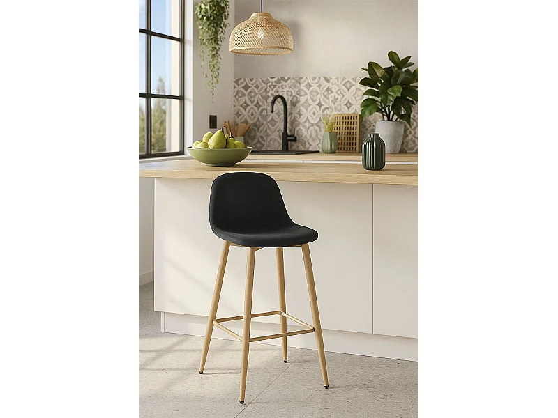 Taburetes Cocina - Taburete Teok Terciopelo - Negro