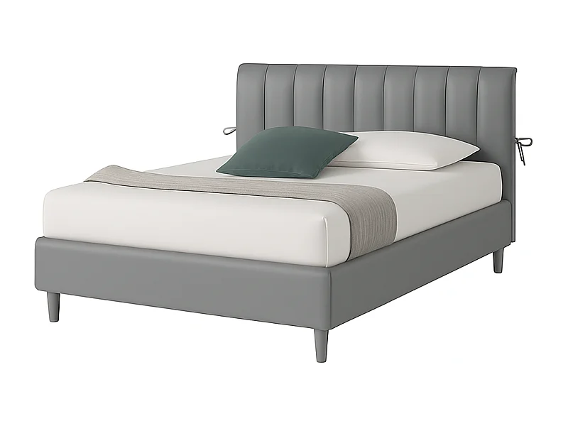 Dualia,  Letto alla Francese Con Contenitore Rivestimento Vegan Leather Easy Clean Grigio Chiaro  (155cm X 220cm X 120cm)| Duzzle