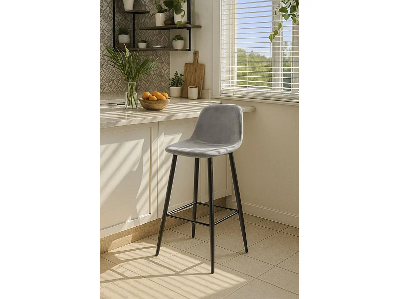 Taburetes Cocina - Taburete Black Teok Terciopelo - Gris claro