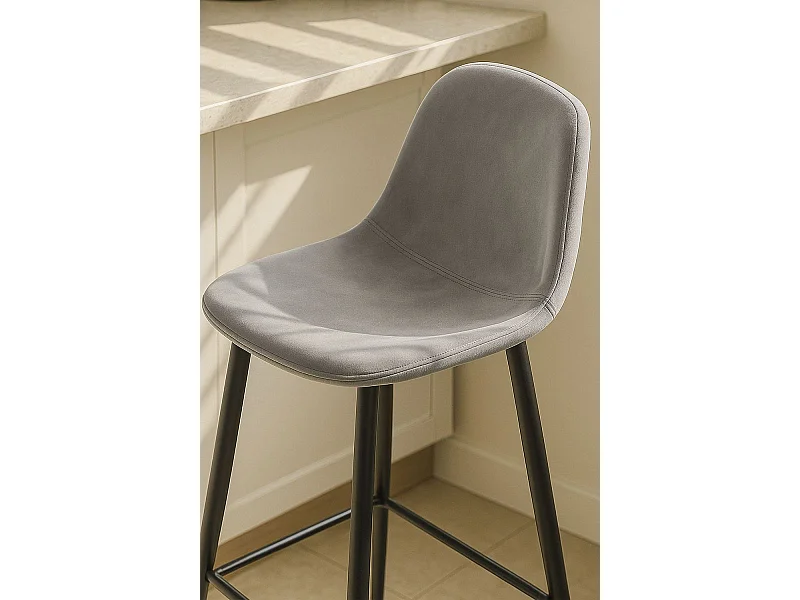 Taburetes Cocina - Taburete Black Teok Terciopelo - Gris claro